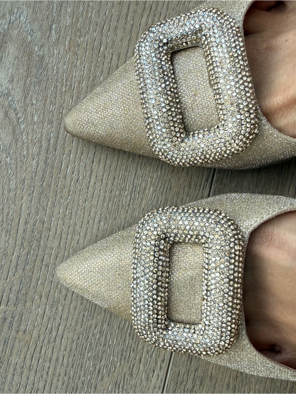 Steve Madden Champagne Jeweled Pointed-Toe Ankle-Strap Pumps - Picture 7 of 10